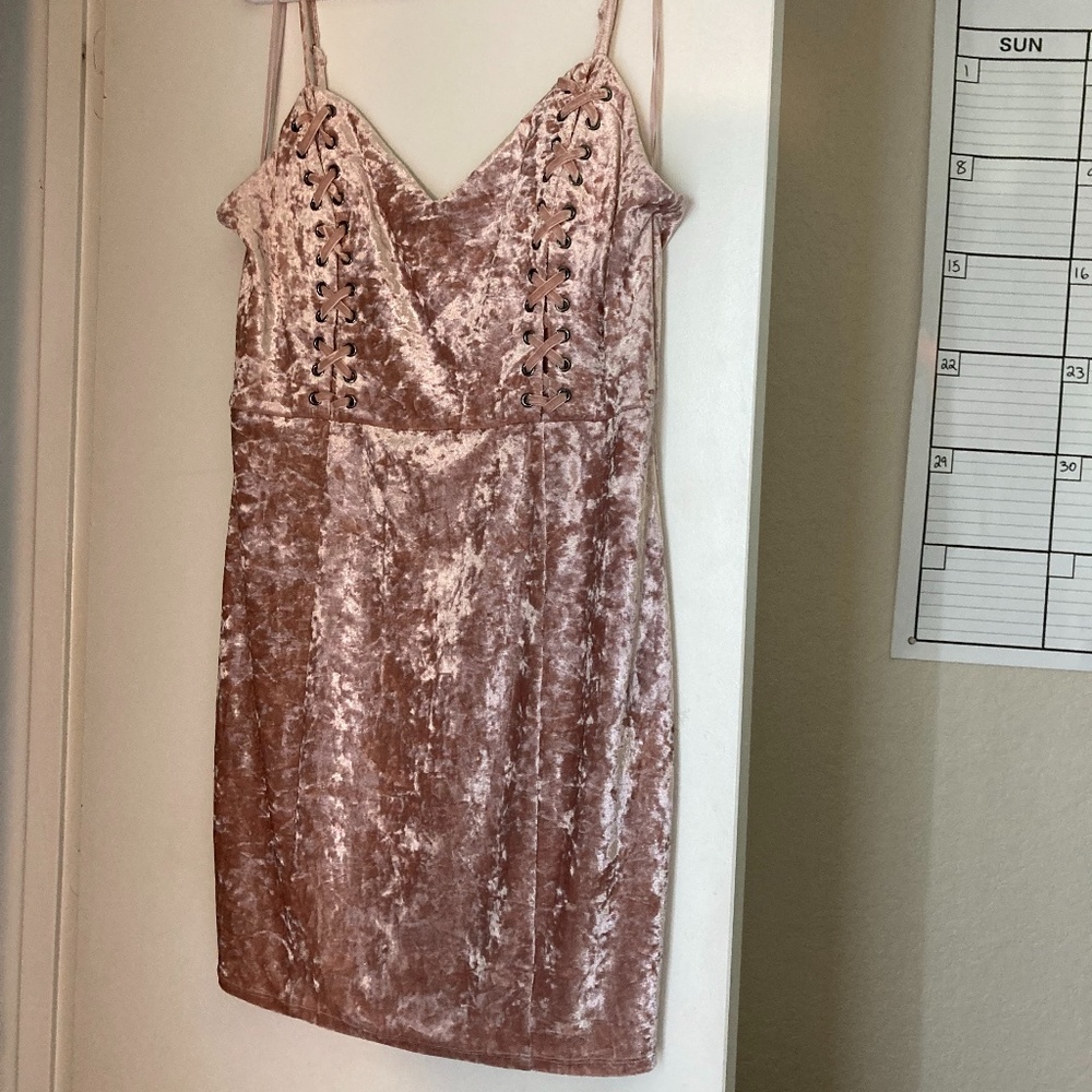 GUESS crushed velvet lace up body con dress